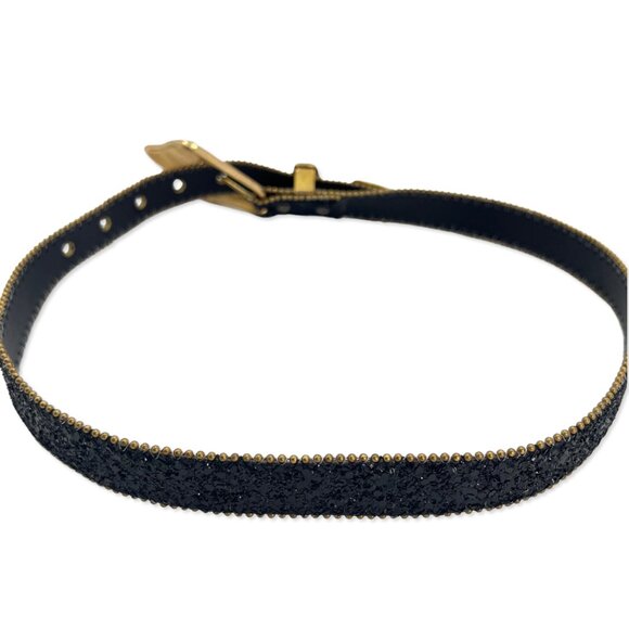 ELITE Vintage Black Glitter & Gold Metal 80s/90s Style Statement Belt Size Small - Picture 5 of 7